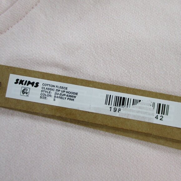 SKIMS Cotton Fleece Classic Zip Up Hoodie Womens Small Barely Pink Sweater NWT - Picture 4 of 10